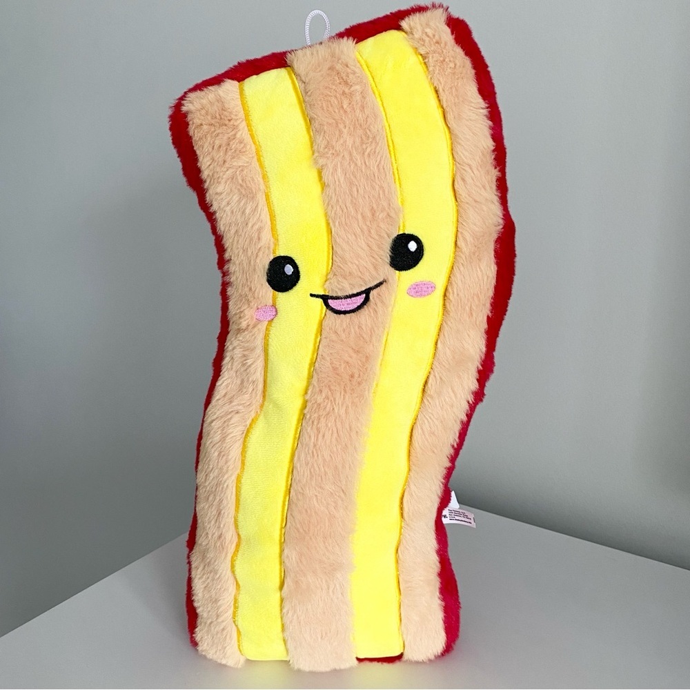 Smiling Bacon 18” Plush Pillow - Yellow, Tan & Red